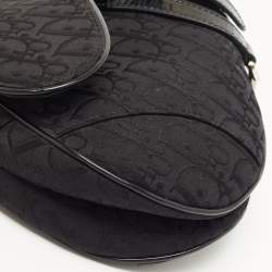 Pre Owned Dior Black Oblique Canvas and Patent Leather Saddle Bag