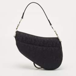 Pre Owned Dior Black Oblique Canvas and Patent Leather Saddle Bag