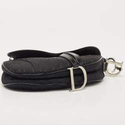 Pre Owned Dior Black Oblique Canvas and Patent Leather Saddle Bag
