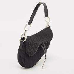 Pre Owned Dior Black Oblique Canvas and Patent Leather Saddle Bag