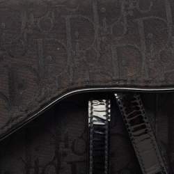 Pre Owned Dior Black Oblique Canvas and Patent Leather Saddle Bag