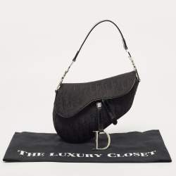 Pre Owned Dior Black Oblique Canvas and Patent Leather Saddle Bag