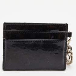 Pre Owned Dior Black Cannage Patent Leather Lady Dior Card Holder