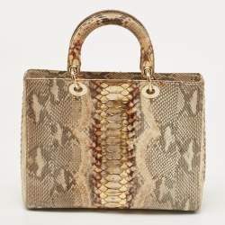 مملوكة مسبقًا Dior Gold/Beige Python Large Limited Edition Lady Dior Tote