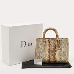 مملوكة مسبقًا Dior Gold/Beige Python Large Limited Edition Lady Dior Tote