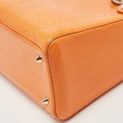 Pre Owned Dior Orange Python Medium Lady Dior Tote