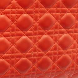 Pre Owned Dior Orange/Grey Quilted Leather And Python Large Lady Dior Tote