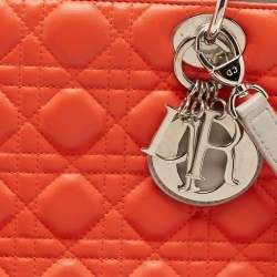 Pre Owned Dior Orange/Grey Quilted Leather And Python Large Lady Dior Tote