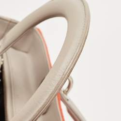 Pre Owned Dior Orange/Grey Quilted Leather And Python Large Lady Dior Tote