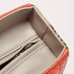 Pre Owned Dior Orange/Grey Quilted Leather And Python Large Lady Dior Tote