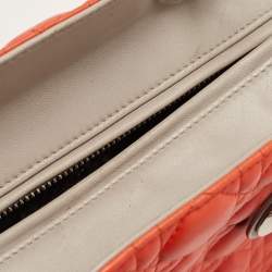 Pre Owned Dior Orange/Grey Quilted Leather And Python Large Lady Dior Tote