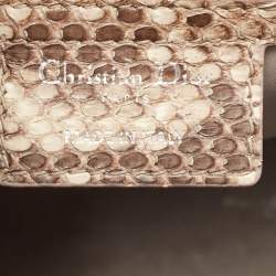 Pre Owned Dior Orange/Grey Quilted Leather And Python Large Lady Dior Tote