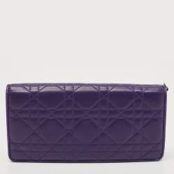 Pre Owned Dior Purple Cannage Leather Bifold Continental Wallet