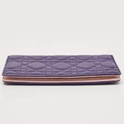 Pre Owned Dior Purple Cannage Leather Bifold Continental Wallet