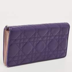 Pre Owned Dior Purple Cannage Leather Bifold Continental Wallet