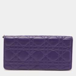 Pre Owned Dior Purple Cannage Leather Bifold Continental Wallet