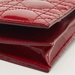 Pre Owned Dior Red Cannage Patent Leather Lady Dior Flap Card Case