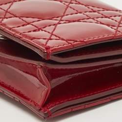 Pre Owned Dior Red Cannage Patent Leather Lady Dior Flap Card Case