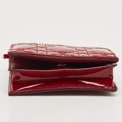 Pre Owned Dior Red Cannage Patent Leather Lady Dior Flap Card Case