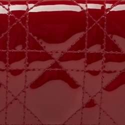 Pre Owned Dior Red Cannage Patent Leather Lady Dior Flap Card Case