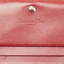 Pre Owned Dior Red Cannage Patent Leather Lady Dior Flap Card Case
