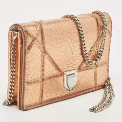 Pre Owned Dior Bronze Ceramic Effect Leather Diorama Wallet on Chain