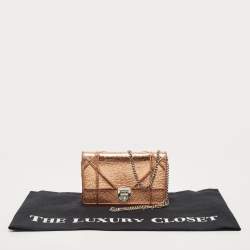 Pre Owned Dior Bronze Ceramic Effect Leather Diorama Wallet on Chain