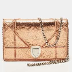 Pre Owned Dior Bronze Ceramic Effect Leather Diorama Wallet on Chain