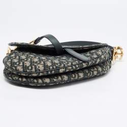 Pre Owned Dior Green Oblique Canvas and Leather Saddle Bag