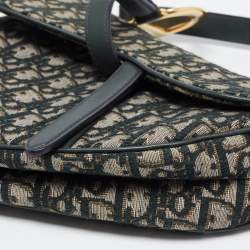 Pre Owned Dior Green Oblique Canvas and Leather Saddle Bag