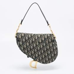 Pre Owned Dior Green Oblique Canvas and Leather Saddle Bag