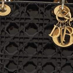 Pre Owned Dior Black Cannage Patent Leather Large Lady Dior Tote