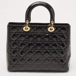 Pre Owned Dior Black Cannage Patent Leather Large Lady Dior Tote