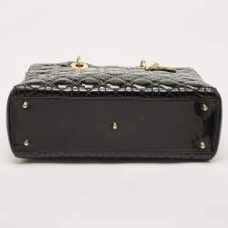 Pre Owned Dior Black Cannage Patent Leather Large Lady Dior Tote