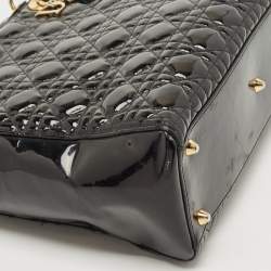 Pre Owned Dior Black Cannage Patent Leather Large Lady Dior Tote