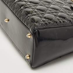 Pre Owned Dior Black Cannage Patent Leather Large Lady Dior Tote