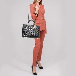 Pre Owned Dior Black Cannage Patent Leather Large Lady Dior Tote