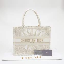 Dior White/Gold Rêve D'Infini Embroidered Canvas Medium Book Tote