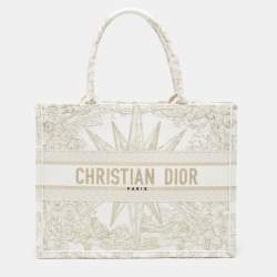 Dior White/Gold Rêve D'Infini Embroidered Canvas Medium Book Tote