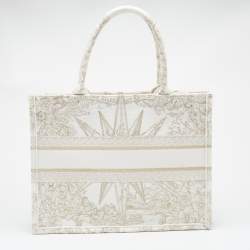 Dior White/Gold Rêve D'Infini Embroidered Canvas Medium Book Tote