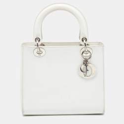 Pre Owned Dior Off White Patent Leather Medium Vintage Lady Dior Tote