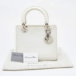 Pre Owned Dior Off White Patent Leather Medium Vintage Lady Dior Tote