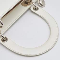 Pre Owned Dior Off White Patent Leather Medium Vintage Lady Dior Tote