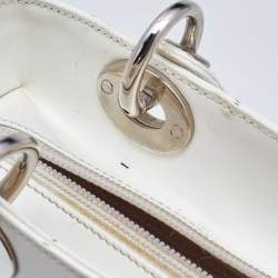 Pre Owned Dior Off White Patent Leather Medium Vintage Lady Dior Tote