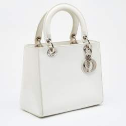 Pre Owned Dior Off White Patent Leather Medium Vintage Lady Dior Tote