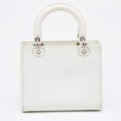 Pre Owned Dior Off White Patent Leather Medium Vintage Lady Dior Tote