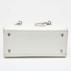 Pre Owned Dior Off White Patent Leather Medium Vintage Lady Dior Tote
