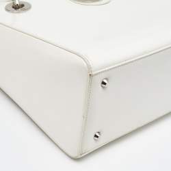 Pre Owned Dior Off White Patent Leather Medium Vintage Lady Dior Tote