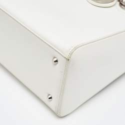 Pre Owned Dior Off White Patent Leather Medium Vintage Lady Dior Tote