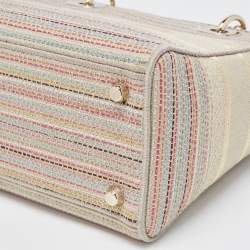 Pre Owned Dior Multicolor Stripe Embroidered Canvas Medium Lady D-Lite Tote